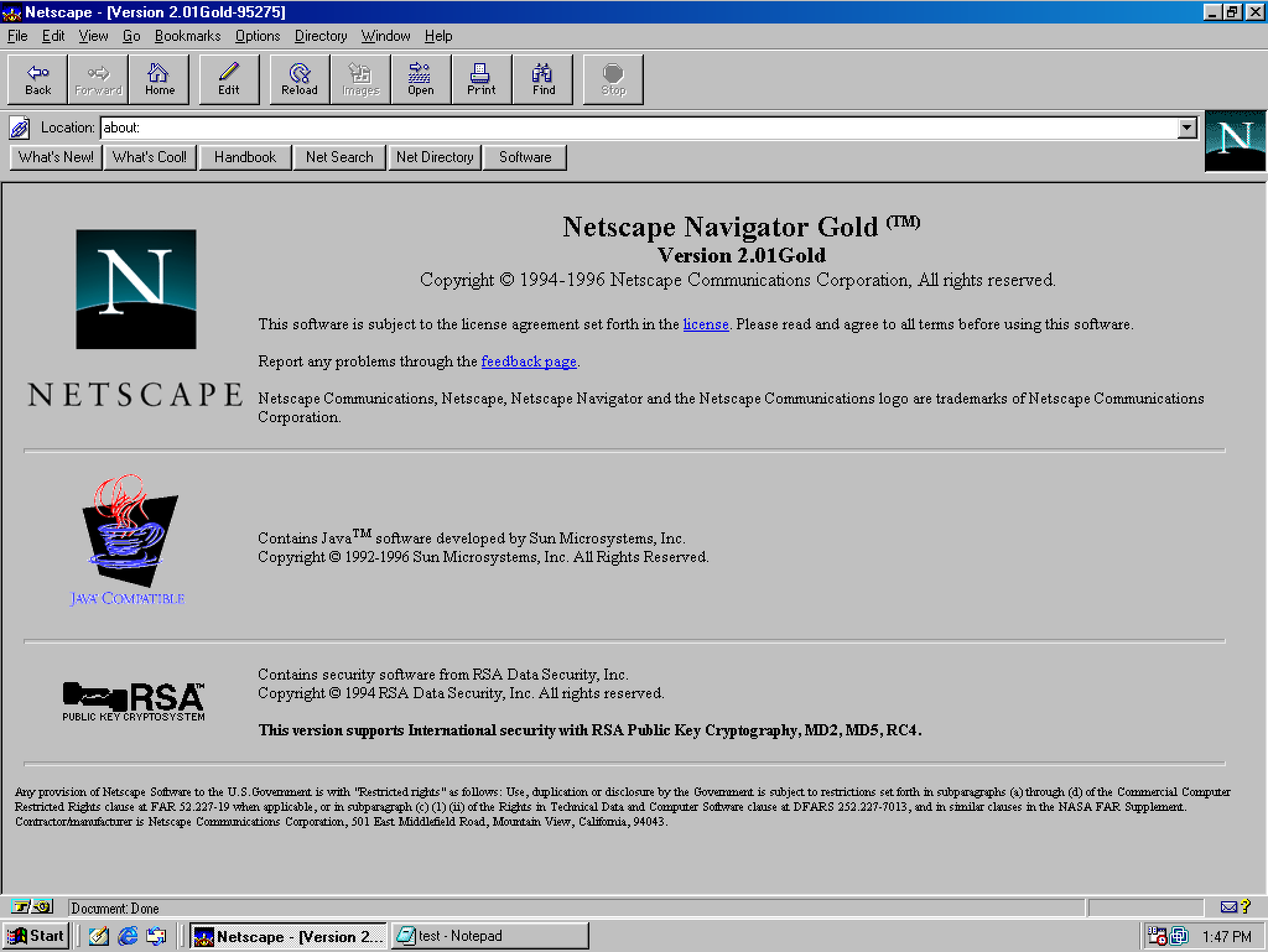 Netscape Navigator 2.01 Gold